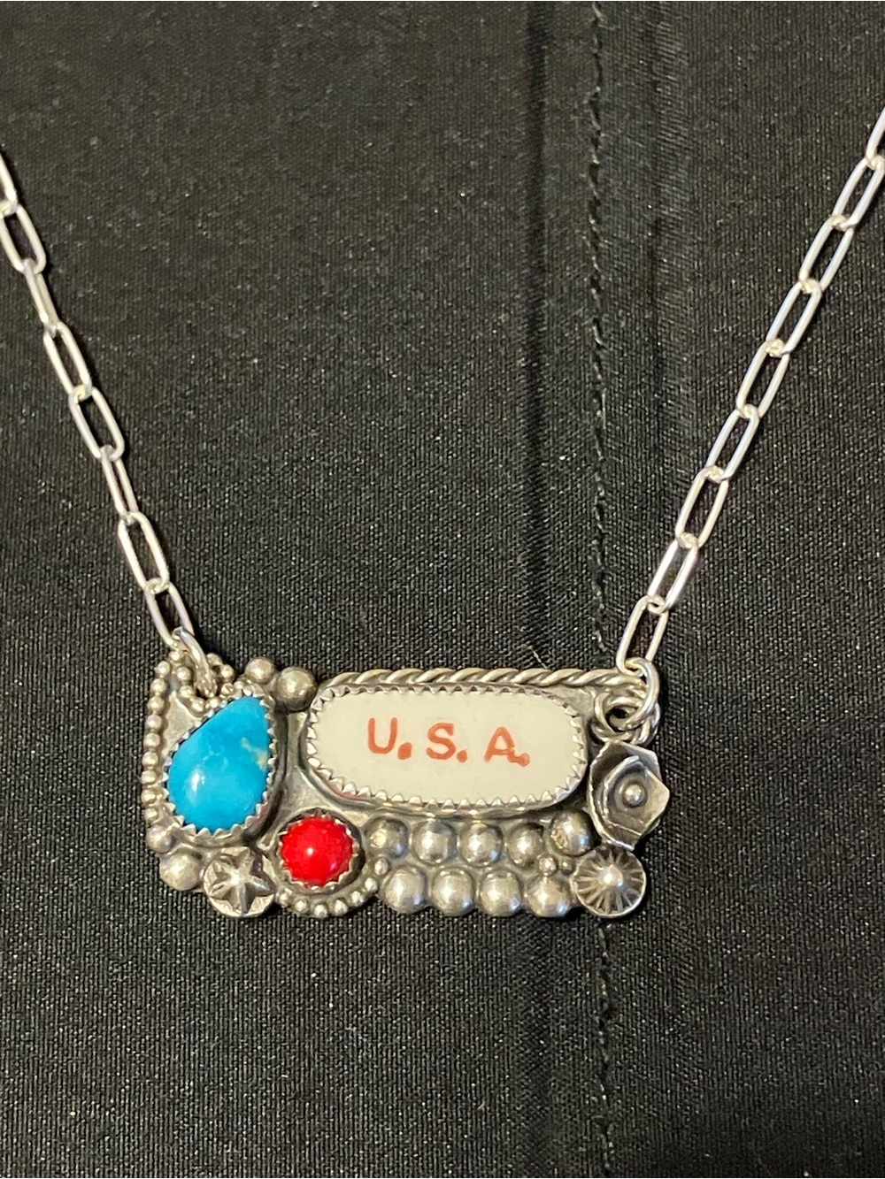 D. Burke Designs Sterling Silver Western Turquoise USA Pendant Necklace